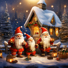 Load image into Gallery viewer, Diamond Painting - Full Round - Three Santa Clauses next to the igloo (30*30CM)
