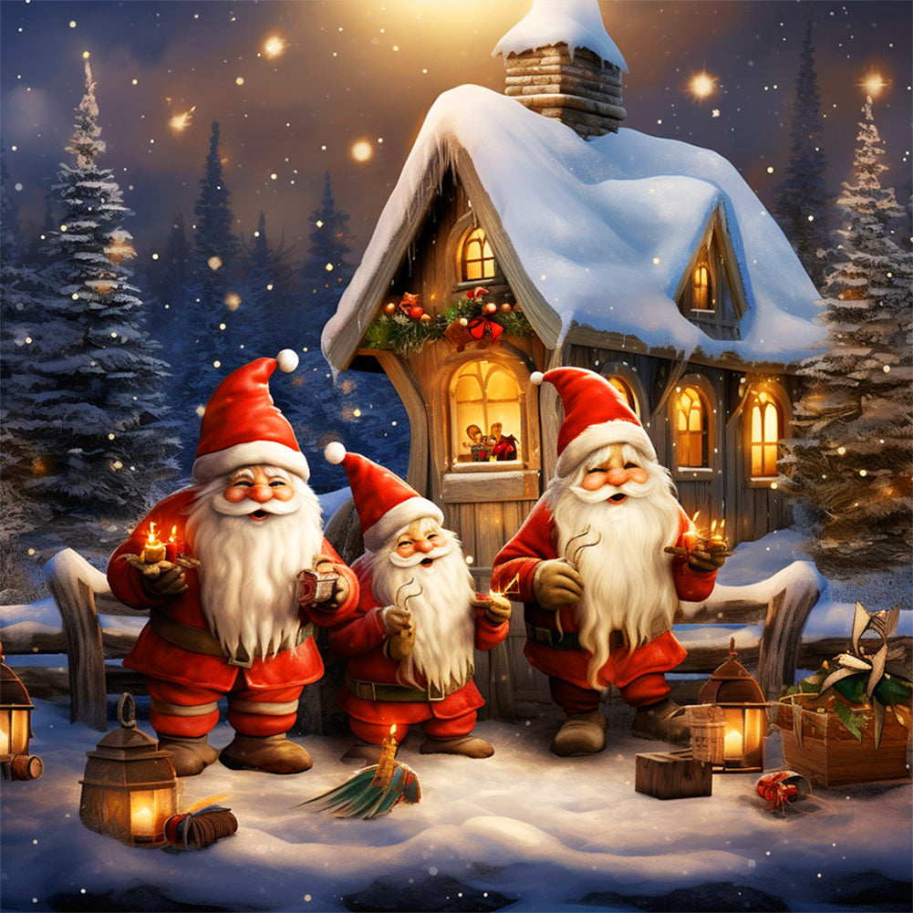 Diamond Painting - Full Round - Three Santa Clauses next to the igloo (30*30CM)