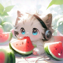 Load image into Gallery viewer, Diamond Painting - Full Round - Cat eating watermelon (30*30CM)
