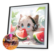 Load image into Gallery viewer, Diamond Painting - Full Round - Cat eating watermelon (30*30CM)
