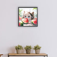 Load image into Gallery viewer, Diamond Painting - Full Round - Cat eating watermelon (30*30CM)
