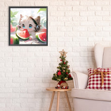 Load image into Gallery viewer, Diamond Painting - Full Round - Cat eating watermelon (30*30CM)
