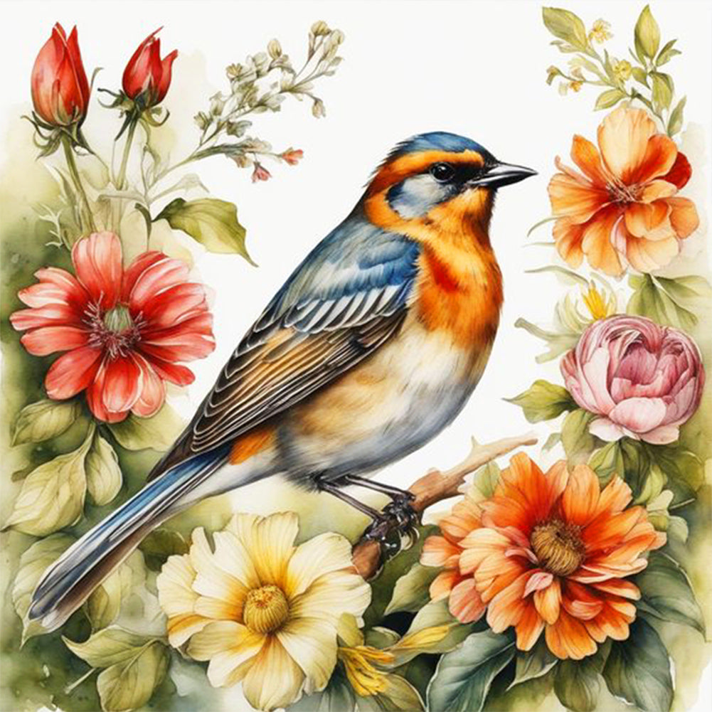 Diamond Painting - Full Round - bird on flower (30*30CM)