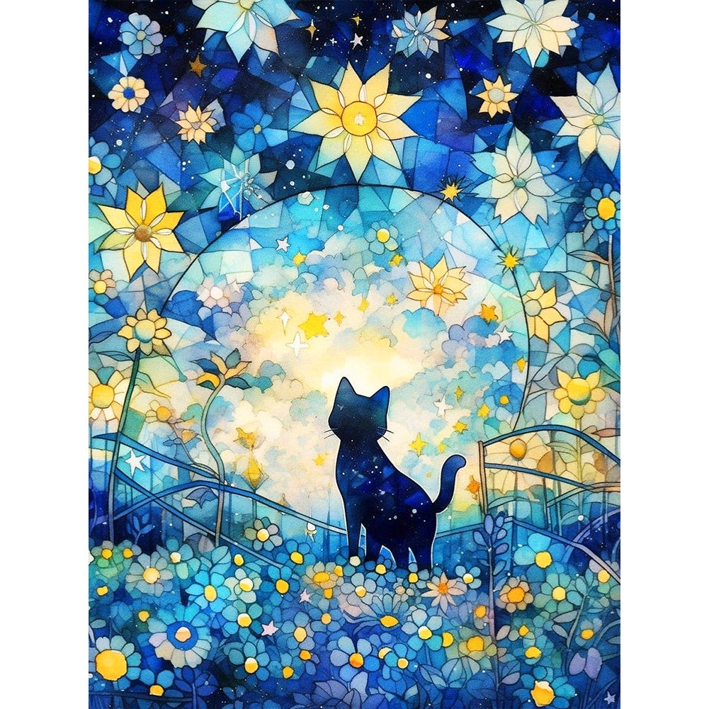 Diamond Painting - Full Round - Starry Sky and Cat¡¤Right (30*40CM)