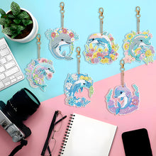 Load image into Gallery viewer, 6PCS Double Sided Full Drill Keyring Dolphin Special Shape Diamond Art Keyring
