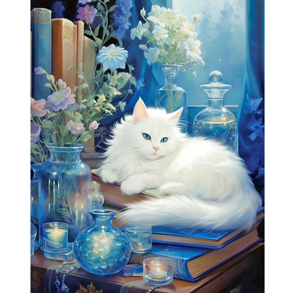 Diamond Painting - Full Round - lazy white cat (40*50CM)