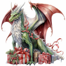 Load image into Gallery viewer, Diamond Painting - Full Round - Christmas gift giving dragon (30*30CM)
