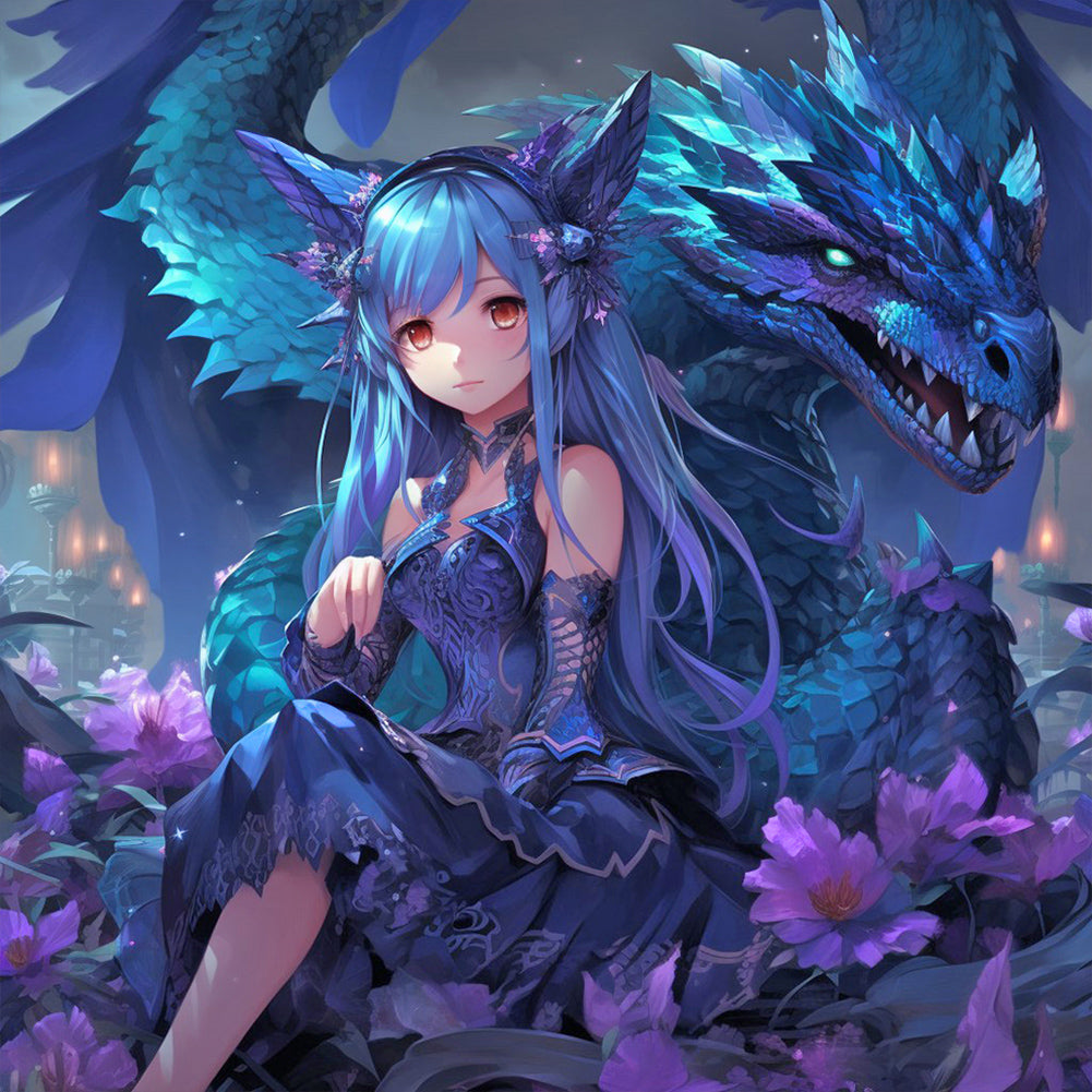 Diamond Painting - Full Round - dragon and girl (40*40CM)