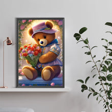 Load image into Gallery viewer, Diamond Painting - Full Round - bear holding rose (40*60CM)
