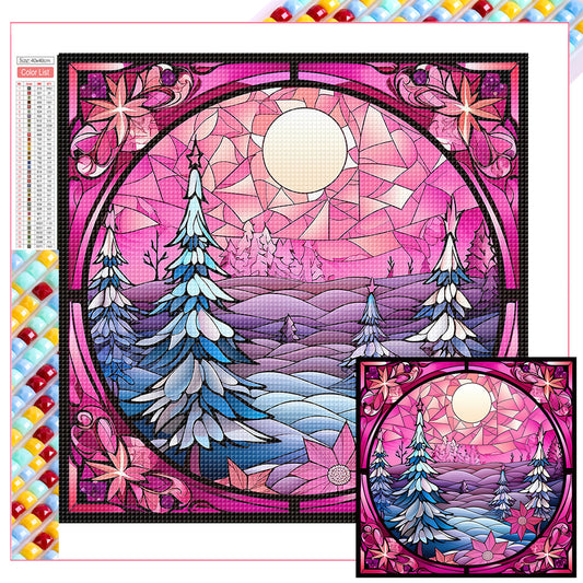 Diamond Painting - Full Square - Pink winter glass art (40*40CM)