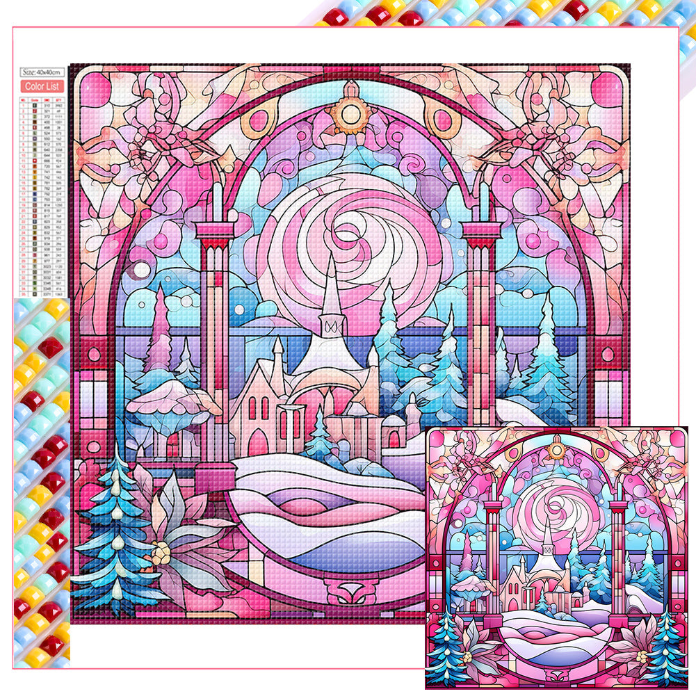 Diamond Painting - Full Square - Pink winter glass art (40*40CM)