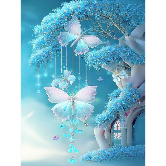 Diamond Painting - Full Round - Treehouse with butterfly wind chimes (30*40CM)
