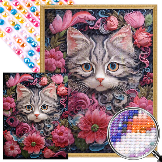 AB Diamond Painting - Full Round - flower cat (30*40CM)