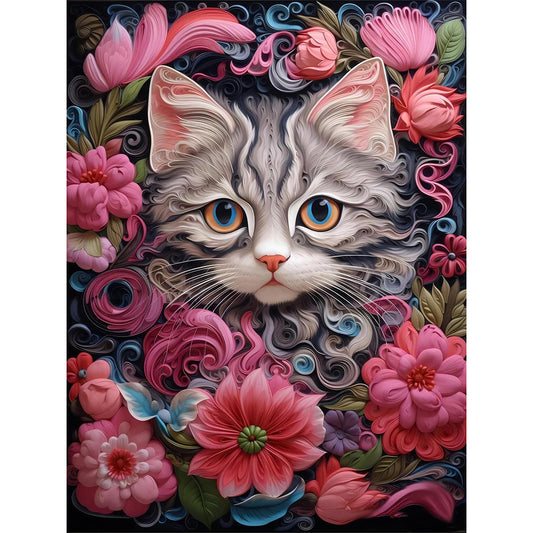 AB Diamond Painting - Full Round - flower cat (30*40CM)