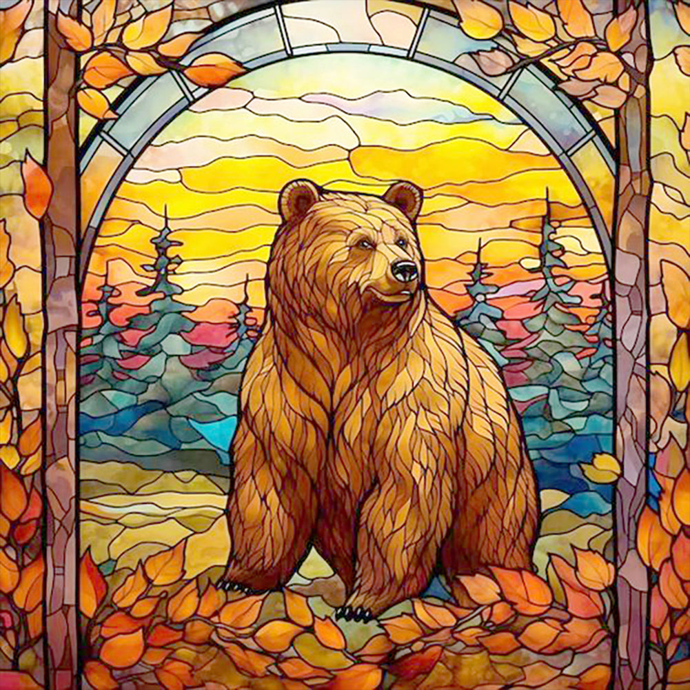 Diamond Painting - Full Round - stained glass brown bear (30*30CM)