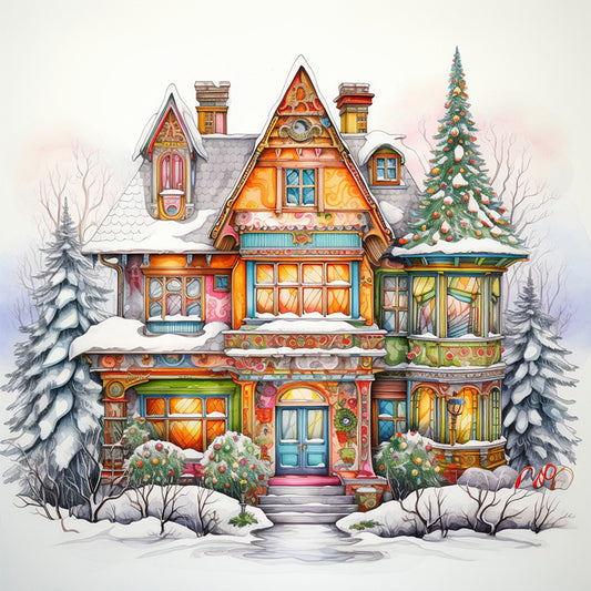 Diamond Painting - Full Round - snow cabin (30*30CM)