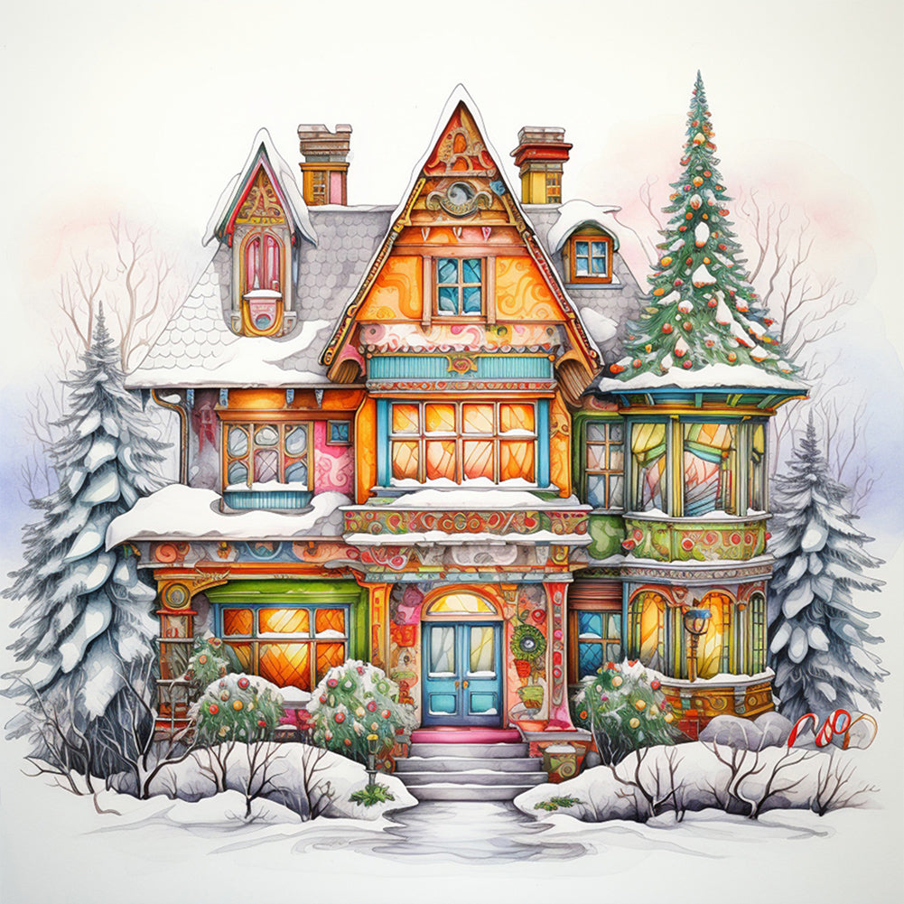 Diamond Painting - Full Round - snow cabin (30*30CM)