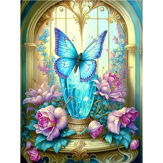 Diamond Painting - Full Round - Blue Butterfly Crystal Cup (30*40CM)