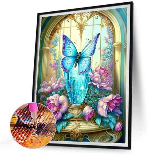 Diamond Painting - Full Round - Blue Butterfly Crystal Cup (30*40CM)