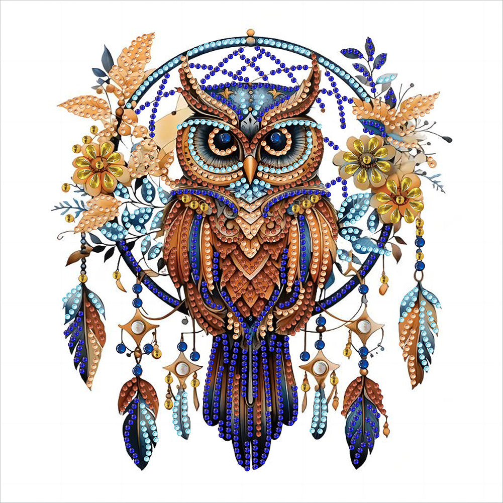 Diamond Painting - Partial Special Shaped - Owl Dream Catcher (30*30CM)