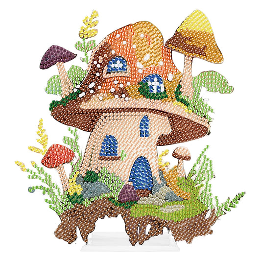 Mushroom House Round 5D DIY Diamond Art Tabletop Decorations for Office Decor
