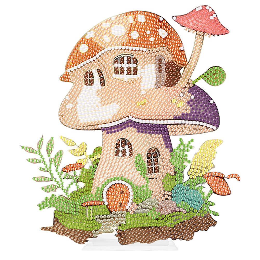 Mushroom House Round 5D DIY Diamond Art Tabletop Decorations for Office Decor