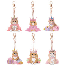 Load image into Gallery viewer, 6PCS Double Sided Diamond Painting Art Keychain Pendant (Crown Cat Princess)
