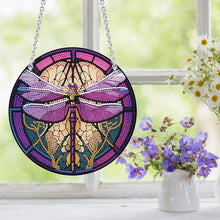 Load image into Gallery viewer, Acrylic Dragonfly Butterfly Round Single-Sided Diamond Painting Hanging Pendant
