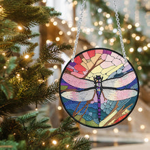 Load image into Gallery viewer, Acrylic Dragonfly Butterfly Round Single-Sided Diamond Painting Hanging Pendant
