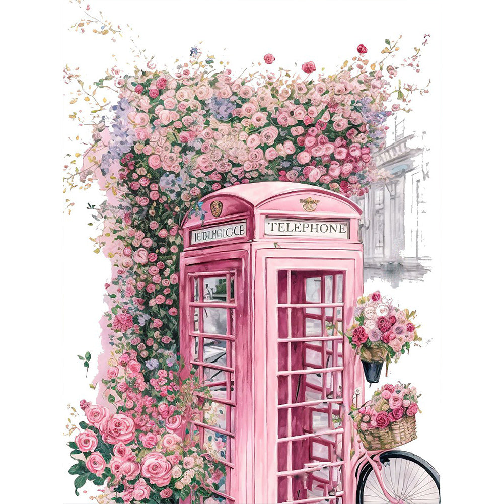 Diamond Painting - Full Round - pink flower phone booth (30*40CM)