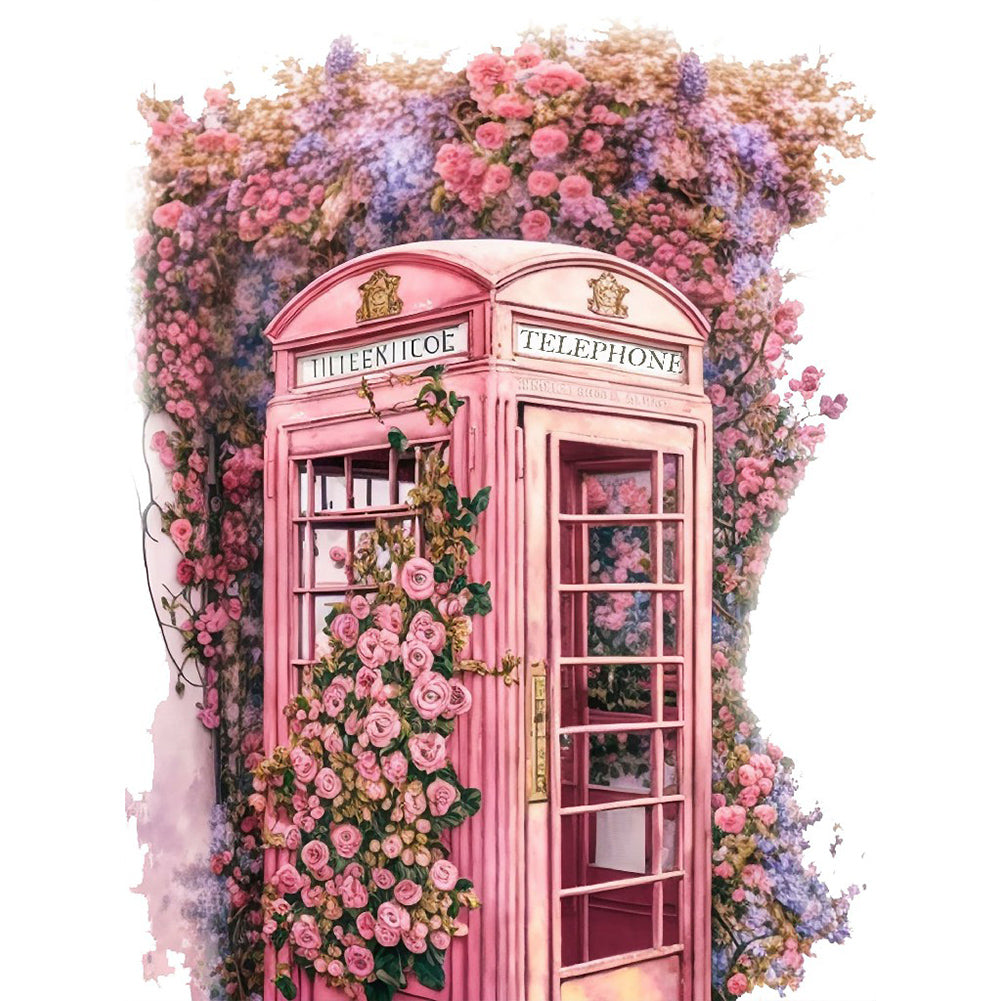 Diamond Painting - Full Round - pink flower phone booth (30*40CM)