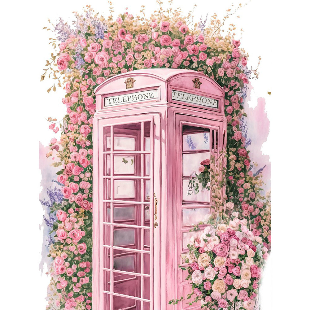 Diamond Painting - Full Round - pink flower phone booth (30*40CM)