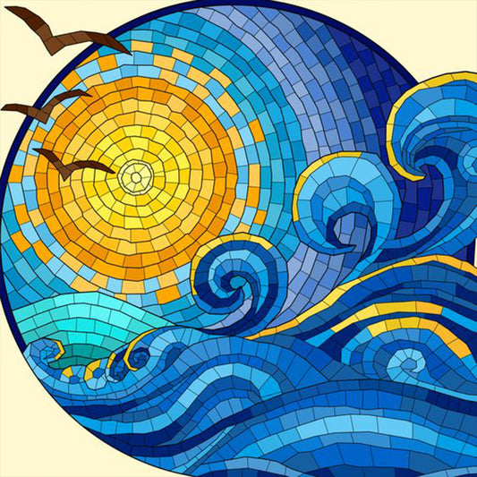Diamond Painting - Full Round - Rising sun on the sea (30*30CM)