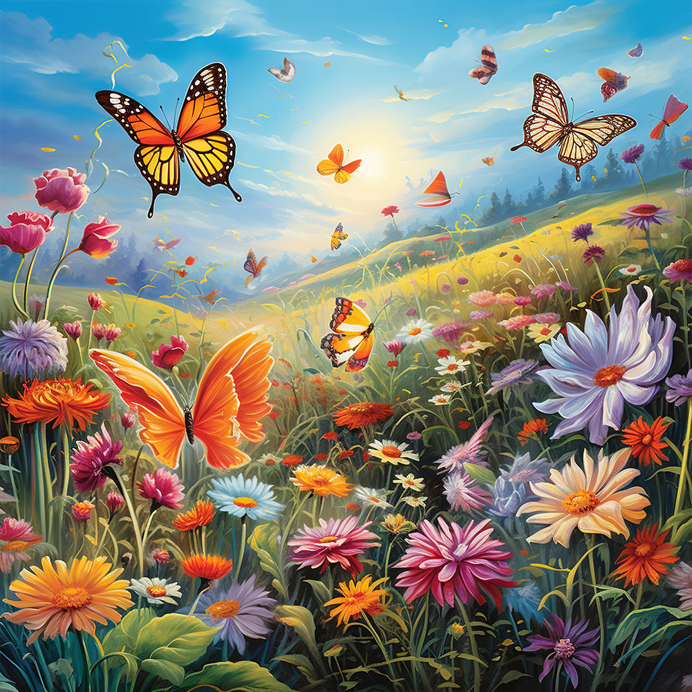 Diamond Painting - Full Round - Garden flowers butterflies (30*30CM)