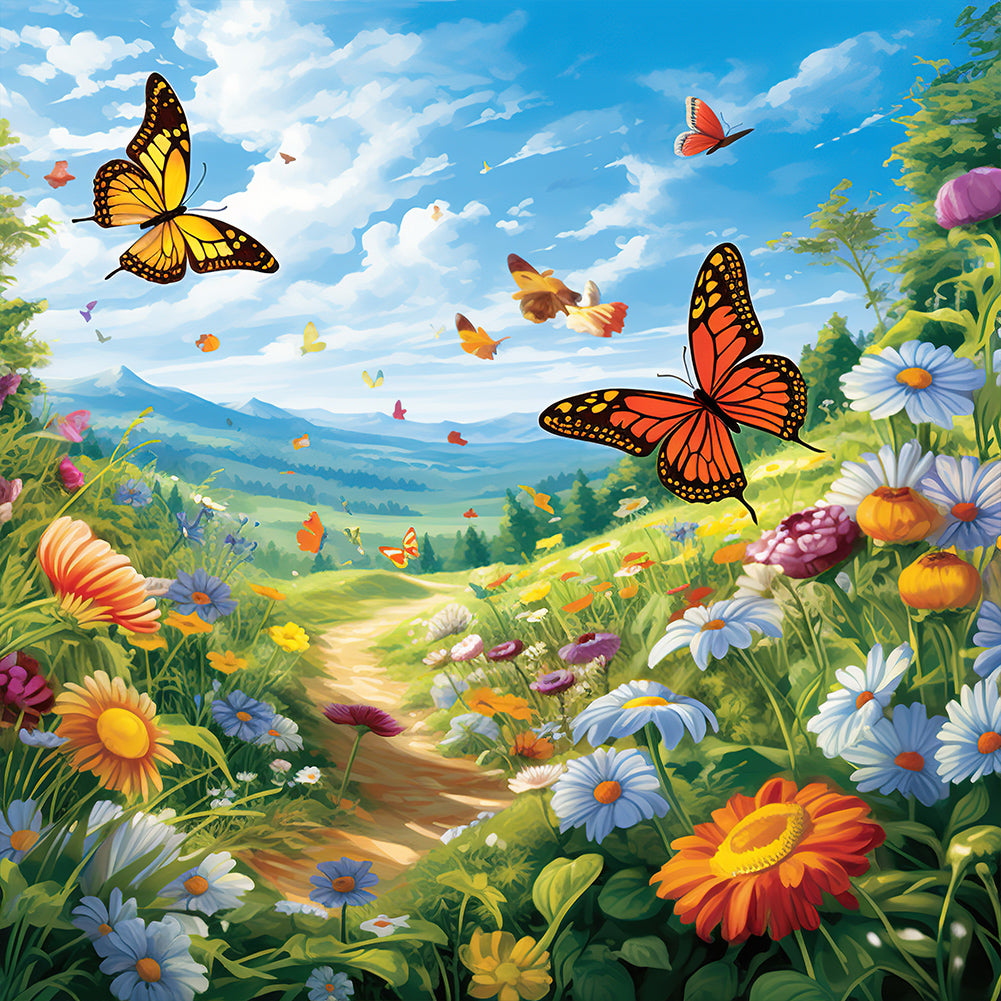 Diamond Painting - Full Round - Garden flowers butterflies (30*30CM)