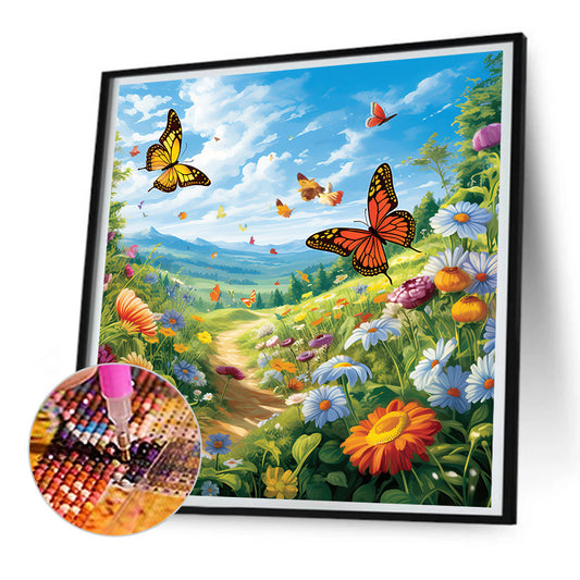 Diamond Painting - Full Round - Garden flowers butterflies (30*30CM)