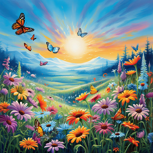 Diamond Painting - Full Round - Garden flowers butterflies (30*30CM)