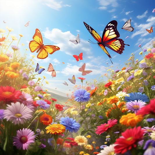 Diamond Painting - Full Round - Garden flowers butterflies (30*30CM)