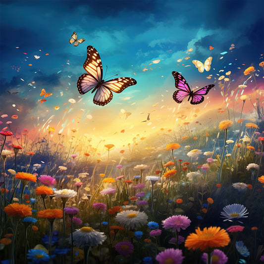 Diamond Painting - Full Round - Garden flowers butterflies (30*30CM)