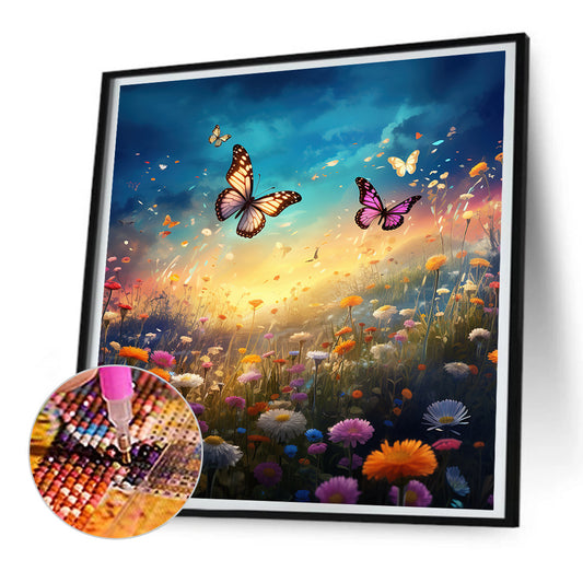 Diamond Painting - Full Round - Garden flowers butterflies (30*30CM)