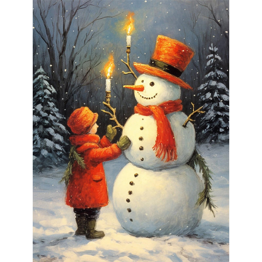 Diamond Painting - Full Round - Little girl and snowman (30*40CM)
