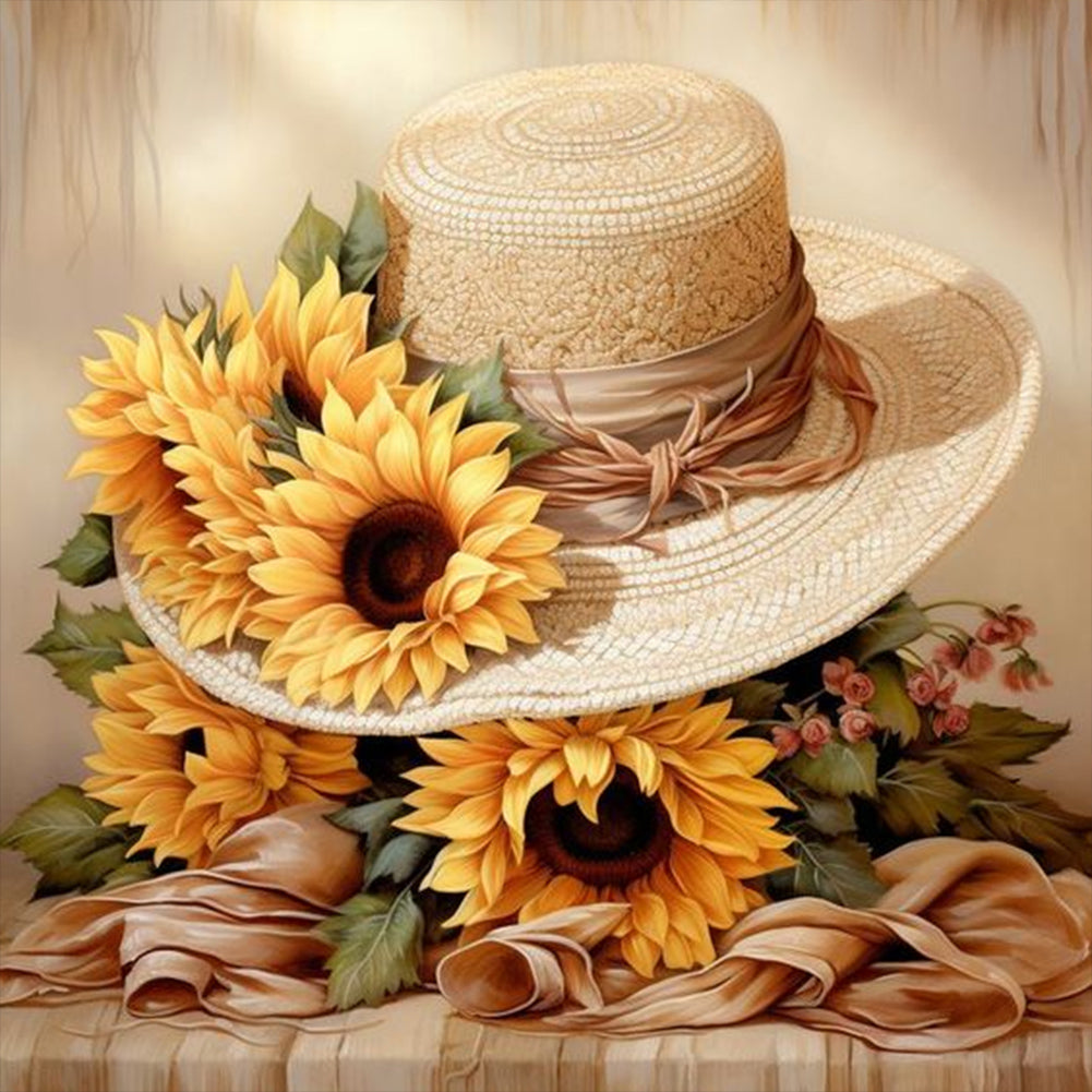 Diamond Painting - Full Round - straw hat sunflower (30*30CM)