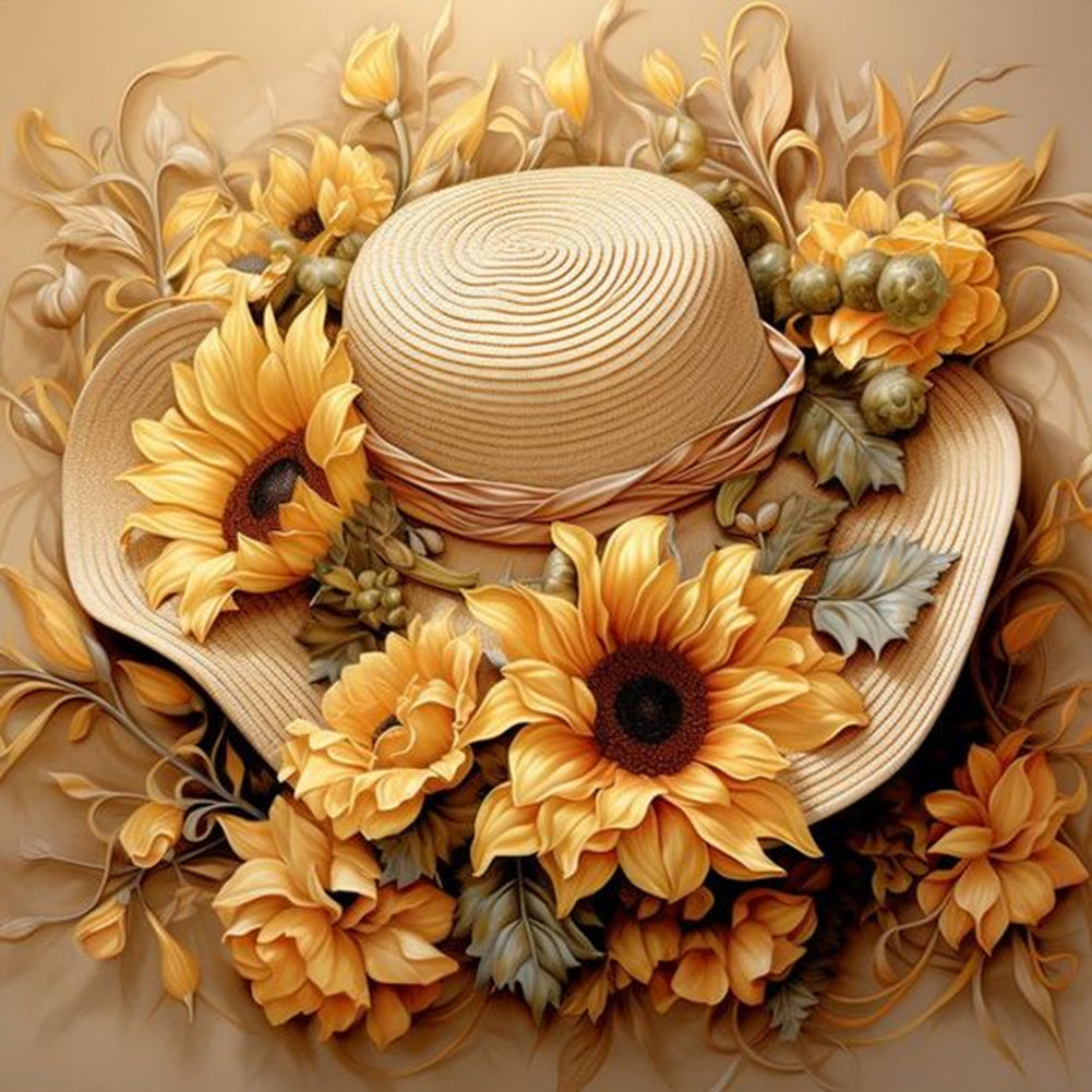 Diamond Painting - Full Round - straw hat sunflower (30*30CM)