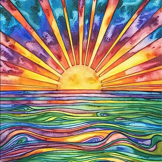 Diamond Painting - Full Round - Colorful sunset on the sea (30*30CM)