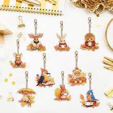 Load image into Gallery viewer, 9PCS Full Drill Keyring Bird Bear Double Sided Special Shape Diamond Art Keyring
