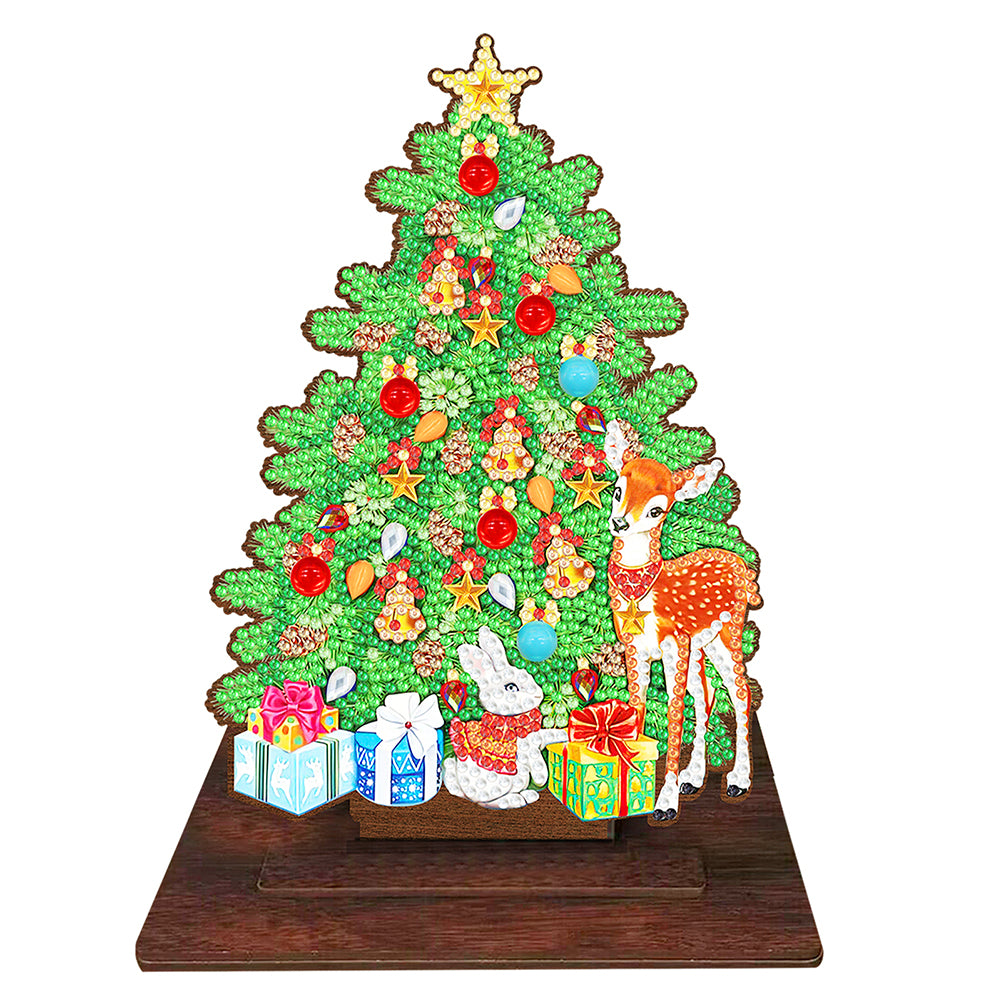Wooden Desktop Diamond Art Kits Xmas Tree Diamond Painting Desktop Ornaments Kit