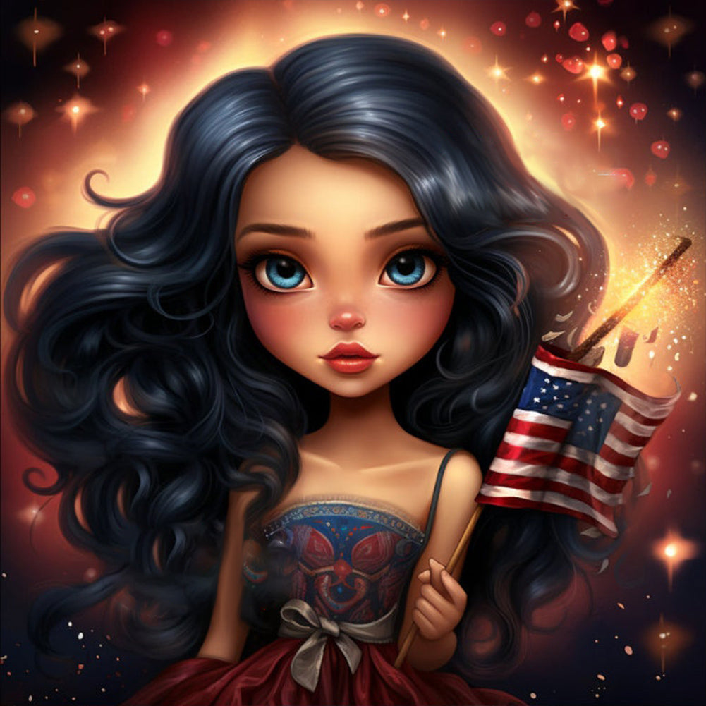 Diamond Painting - Full Round - cartoon curly hair girl (30*30CM)