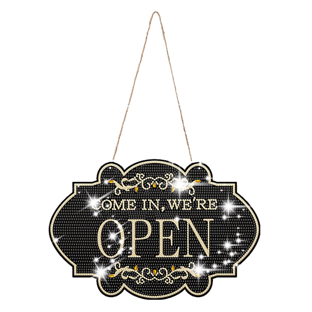 Wooden Shop Sign Open Closed 5D DIY Diamond Painting Dots Pendant for Wall Decor