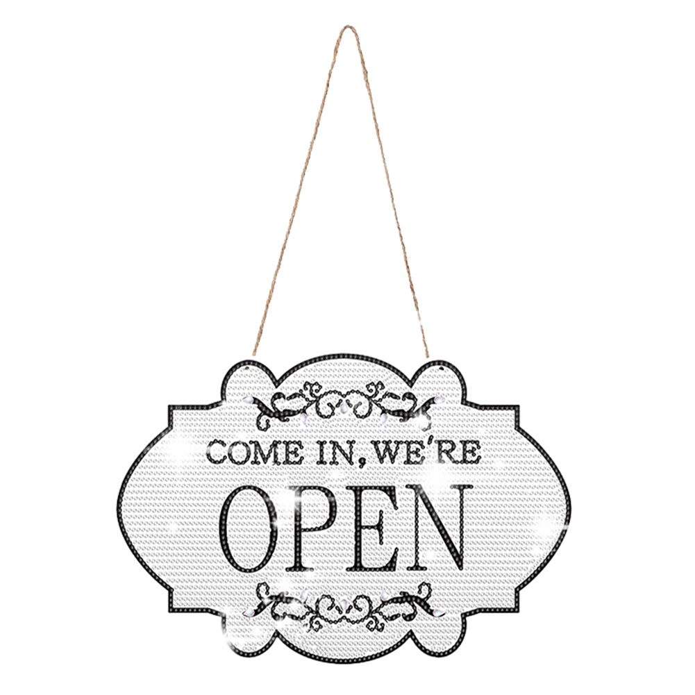 Wooden Shop Sign Open Closed 5D DIY Diamond Painting Dots Pendant for Wall Decor