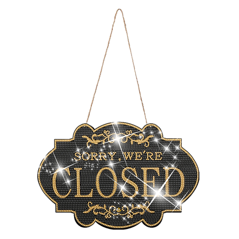Wooden Shop Sign Open Closed 5D DIY Diamond Painting Dots Pendant for Wall Decor